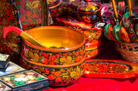 texture, background. Handicrafts Hohloma. a particular skill of making decorative objects by hand.の写真素材