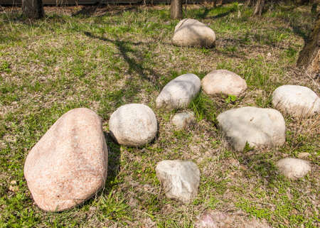 stones. stones scattered on the grassの写真素材