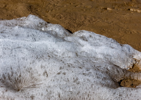 river last ice. Last ice-floe. last needle ice on the Ili River. Central Asia, the steppes of Kazakhstanの写真素材