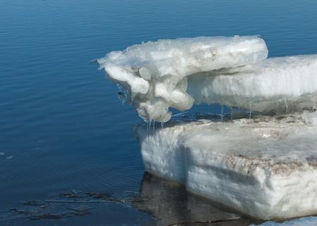 Spring flooding, ice water, Early spring on the river. Russia Tatarstan Kama river in early spring