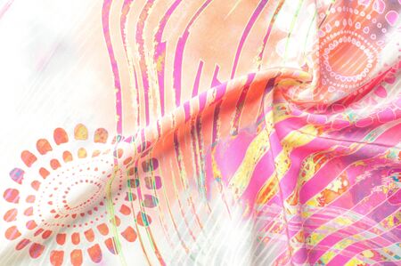 Texture background image, Silk fabric with abstract pattern. Colorful silk fabric close-up. Filtered...