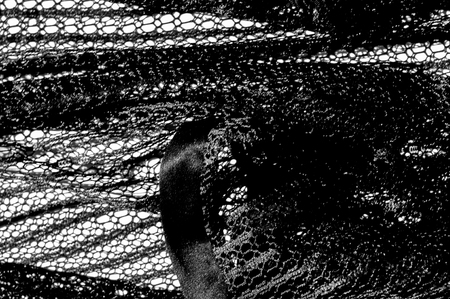 Texture, background, pattern. Women's lacy blouse is black, with black holesの写真素材