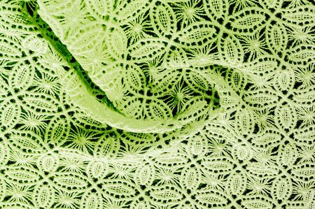 Image texture background, decorative lace with pattern.  green vintage lace background. Green lace...