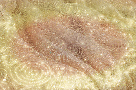 Texture, background, pattern. fabric lace beige sequined. Square golden mosaic music party...