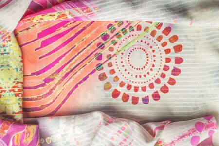 Texture background image, Silk fabric with abstract pattern. Colorful silk fabric close-up. Filtered...