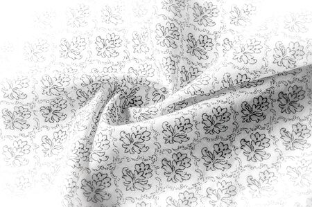 Texture background pattern. Cotton cloth is gray. Flat design of green and gray flowers isolated on white background. Flowers pattern.の写真素材