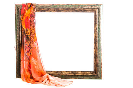 Texture, background, pattern. Frame of pictures on a white background, cut fabric.の写真素材