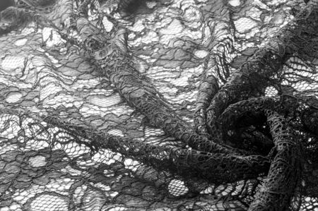 Texture, background, pattern. Fabric of black lace. Background of fabric from lace stylized roses. Abstract lace pattern with flowers. Wallpaper, underwear and jewelry. Your invitationsの写真素材