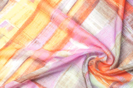 Texture background pattern. Silk thin fabric, abstract pattern of white, green, red, pink and yellow squares. illustration. Thin line drawing. background pattern, oriental style.の写真素材