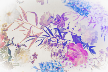 Texture, background, pattern. Silk fabric. Texture with pink and yellow flowers in watercolor technique. Wallpapers with roses, daisies and mimosa. Greeting card. Silk scarf, shawl. Holidays.の写真素材