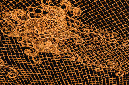 texture, pattern. fabric lace is golden, brownish-yellow. Shinning, shimmering and gorgeous! From extremely bright to elegant and classic, it's just an impressive laceの写真素材