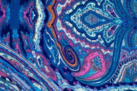 Background texture, pattern. paisley fabric of blue color with a floral pattern. Presenting a vibrant 70's power print that will revitalize your interior space. Soft with subtle textureの写真素材