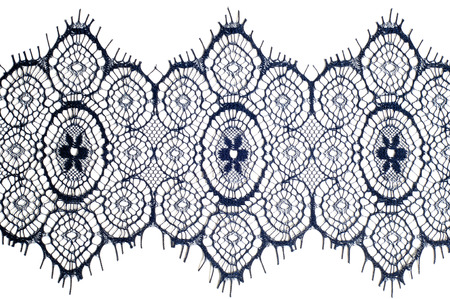 texture, background, pattern. lace fabric. dark blue color. Elegant and ready for a mesmerizing debut, this evening blue floral embossed lace was made from the dream of a midnight garden.の写真素材