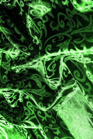  pattern of silk fabric Royal monogram. green. Luminous velvet represents a shining gold floral damask pattern that grows everywhere. This velvet can also be used for a number of fashion applications!の写真素材
