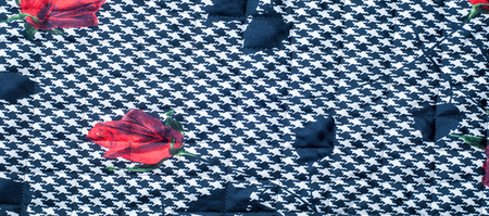 texture, background fabric quilted warm. Black White diamonds, red roses