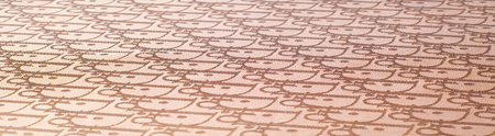 fabric texture red brown, terracotta. Painting on silk cloth. Thai painting pattern of golden brown...
