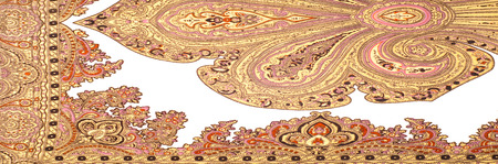 texture, pattern. White silk fabric with a brown pattern. A female scarf in Indian design. a drawing...