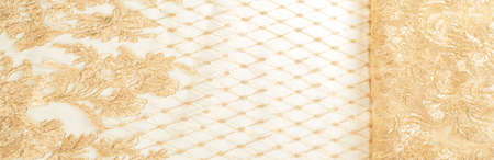 Texture. Drawing. background. lace of gold color with sparkles. Golden Beaded Lace Fabric Flower...