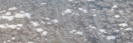 Texture, pattern. Winter photography. Picture of frost on the glass. Frozen water on the glass. a...