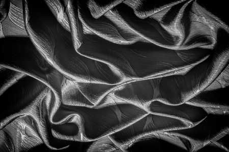 Texture, background, pattern. silk fabric with a pattern. black color. As dark as night and as stunning as the starry sky, take this black color on a black metallic floral brocade.の写真素材