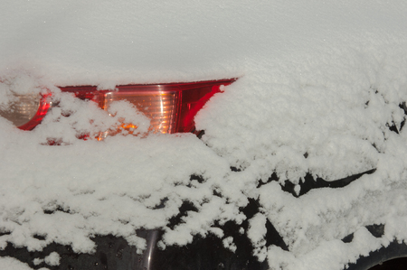 Winter landscape. snow covered car. Sunny day, heavy frost.の写真素材