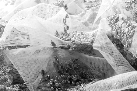 Texture, pattern. Luxurious fabric of beads 3B Black lace fabric. I offer a variety of lace fabric, it is widely used for your design, fashion screensavers and backgrounds.の写真素材