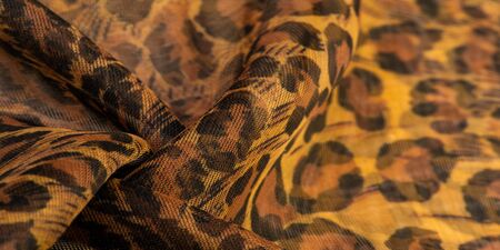 texture, silk fabric, leopard leather, brown-yellow black tones, hot African safari, this romantic fabric for your projects, old, feminine, pattern, color collection, Natural Fashion,の写真素材