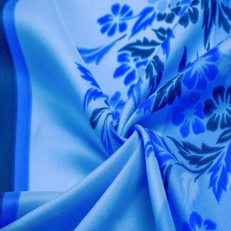 texture, background, pattern, delicate blue silk with floral print Exceptionally lightweight pure silk fabric with a delicate texture. Clean, use lining when opacity is desired.の写真素材