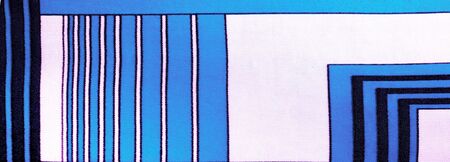 Texture, background, silk fabric with a blue striped pattern. The design of this fabric is devoted to a patchwork mosaic in the style of a white rabbit, representing what a fairytale's vest might look like.の写真素材