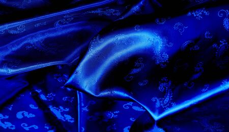 Texture, background, pattern Blue silk chiffon fabric with a paisley print. It is a natural, environmentally friendly, very high quality, various designs with less MOQ Soft and Delicateの写真素材