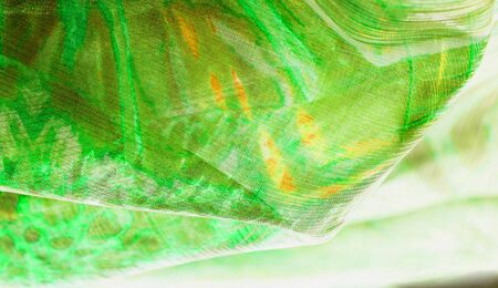 Background texture, pattern. Silk from a greenish emerald shade. This luxurious silk chiffon fabric is a show-stopper. It is clean, has a liquid drape and ultra soft. It is perfect for your design.の写真素材