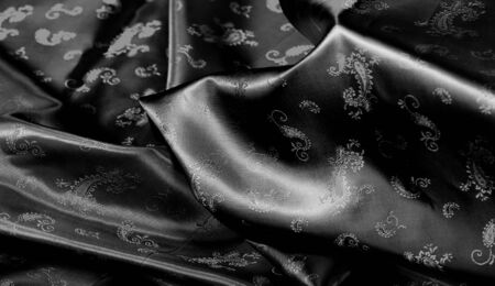 Texture, Black silk chiffon fabric with paisley print. fabulous soft and dark fabric, with a...