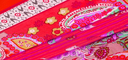 Texture, background, paisley silk fabric, Indian themes ornate traditional paisley elements with ethnic details in a bohemian print, decorative fabric for your design and accents projects, multicolorの写真素材