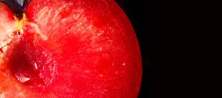 Plum Fruit tree with small juicy edible fruits, which have a large bone,. an oval fleshy fruit that is purple, reddish, or yellow when ripe and contains a flattish pointed pit.の写真素材