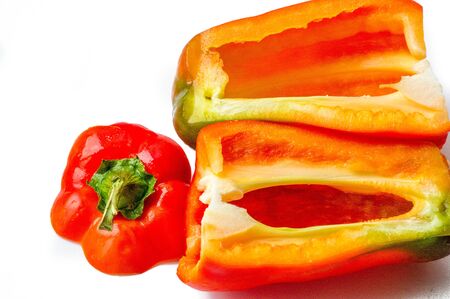 Bell peppers are sometimes grouped with less pungent pepper varieties as sweet peppers.の写真素材