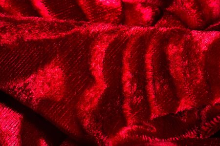 velor, cloth of red color. This gorgeous stretch velvet fabric has a velvety heap. Panne nap adds flicker and texture! It has a knitted back and is great for creating a stylish designの写真素材