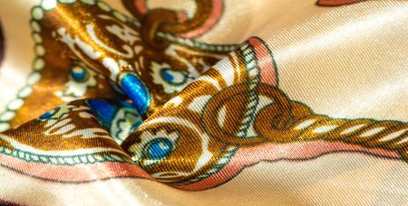 Texture, background, pattern, decorative silk fabric. This collection of silk fabrics with digital printing from RJR is distinguished by bright abstract shapes and colors.の写真素材