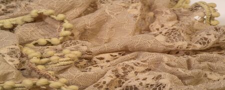 Texture, background, pattern, beige silk, feminine, corrugated New style hijab scarf maxi shawl big shawl with Muslim rufflesの写真素材