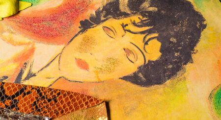 texture background pattern. decorative animal skin, bright colors painted. The panel is made by the artist. Screen printing on the skin of the animal This patterned animal is perfect for your designの写真素材