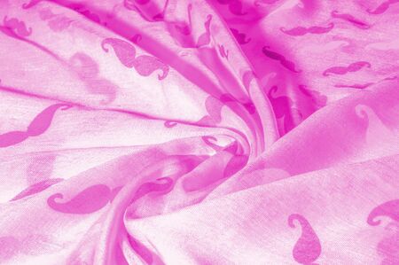 Texture Background, Pink Silk Fabric with Painted Cartoon Mustache, Geekly Mustache Cream, Geekly...