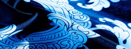 texture, background, black silk fabric with a monogram pattern Exquisite pattern of filigree fabric your design will delight you for a long timeの写真素材