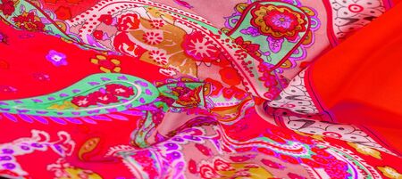 Texture, background, paisley silk fabric, Indian themes ornate traditional paisley elements with...