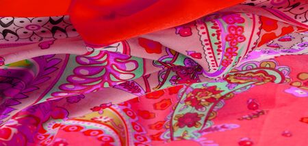 Texture, background, paisley silk fabric, Indian themes ornate traditional paisley elements with...