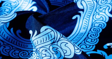 texture, background, black silk fabric with a monogram pattern Exquisite pattern of filigree fabric your design will delight you for a long timeの写真素材