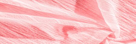 Texture, background, pattern, collection, wrinkled raspberry red silk fabric. 3D pleated wrinkled...
