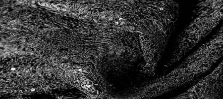 Texture, pattern, lace fabric in black on a white background. This beautiful double Gallon woven fabric is crisp and versatile, with a moderate amount of draped and floral motifs.の写真素材