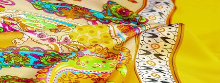 Texture, background, paisley silk fabric, Indian themes ornate traditional paisley elements with...
