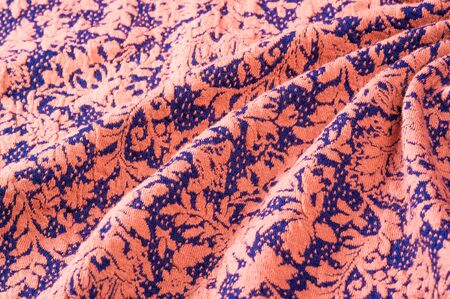 Textured, background, pattern, Fabric wool, on a blue background of beige flowers. depicts a beautifully woven vegetative motif Jacobean. Colors: onyx. This is your design wallpaperの写真素材
