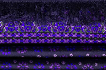 silk fabric is dark blue with blue and green colors, thick fabric, double-sided based on triacetate fibers. Texture, Background, Pattern, Decor, Modern, Textile, Art, Design,の写真素材