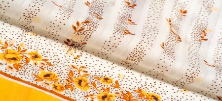Texture background, women's shawl. yellow flowers on a  YOUR SMILE, light scarves, beach towels an...